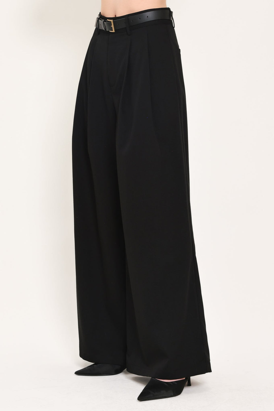 CITY CINCH BLACK/BROWN BELTED WIDE-LEG PANTS