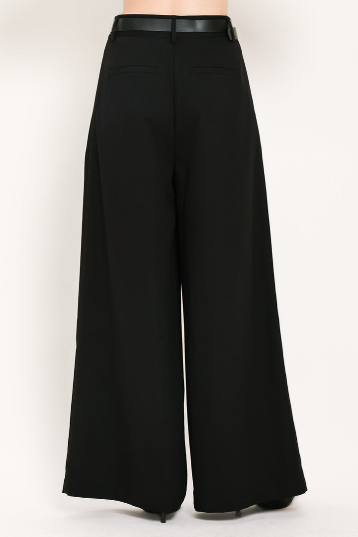 CITY CINCH BLACK/BROWN BELTED WIDE-LEG PANTS