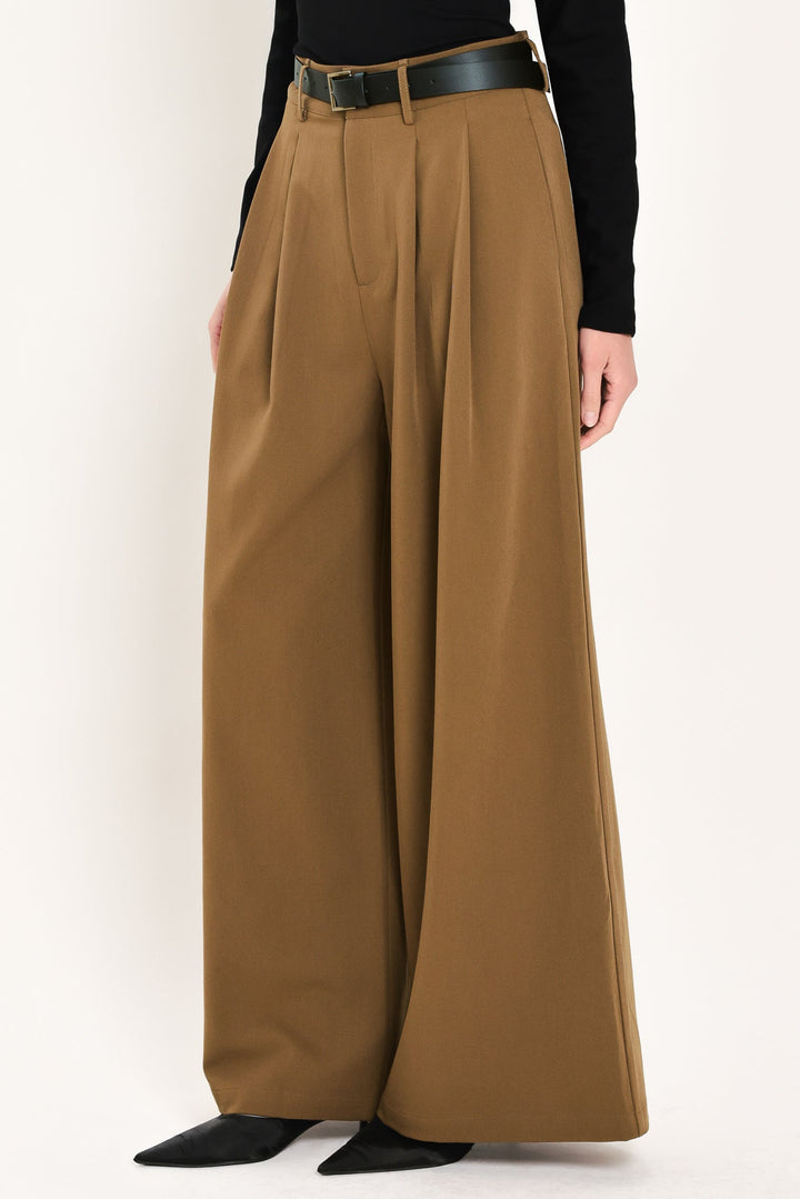 CITY CINCH BLACK/BROWN BELTED WIDE-LEG PANTS