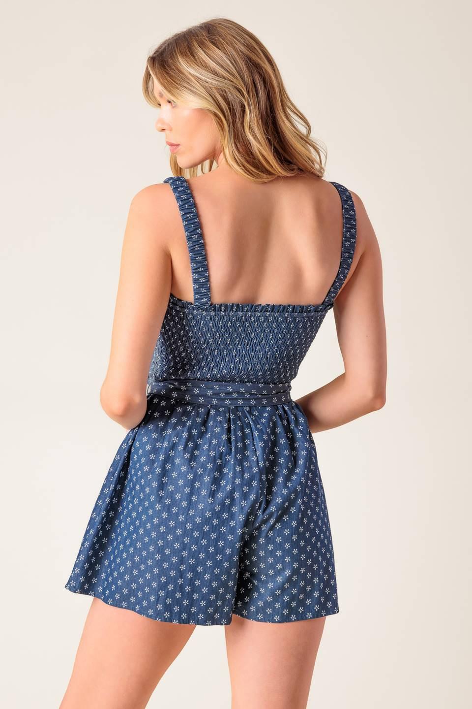 Full Focus Denim Woven Romper from KADOU Boutique
