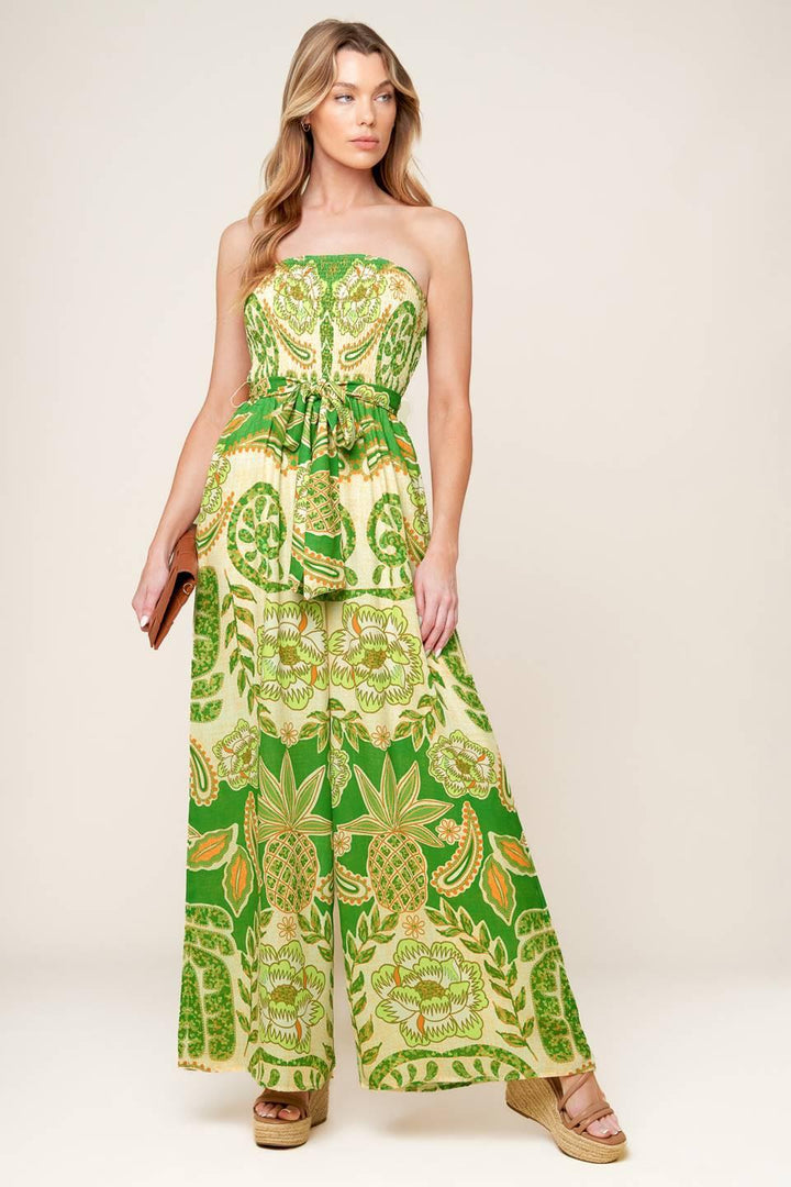 Cameron Meadow Green Woven Jumpsuit from KADOU Boutique