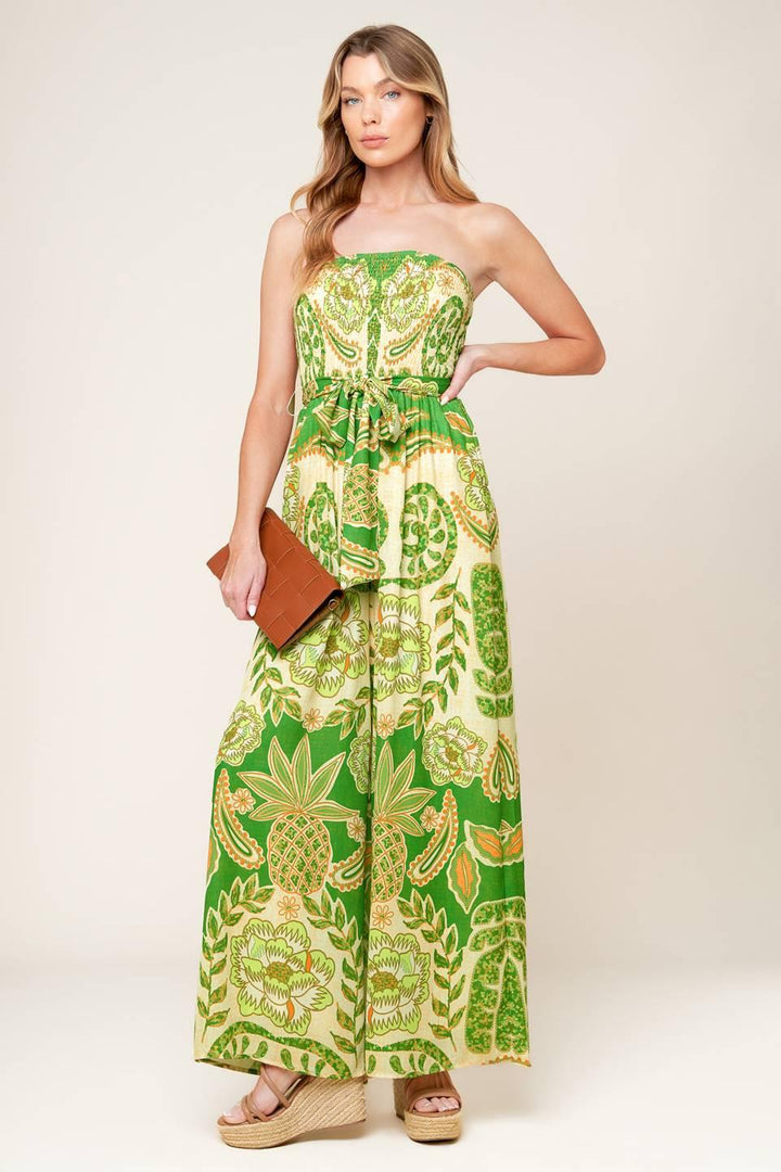 Cameron Meadow Green Woven Jumpsuit from KADOU Boutique