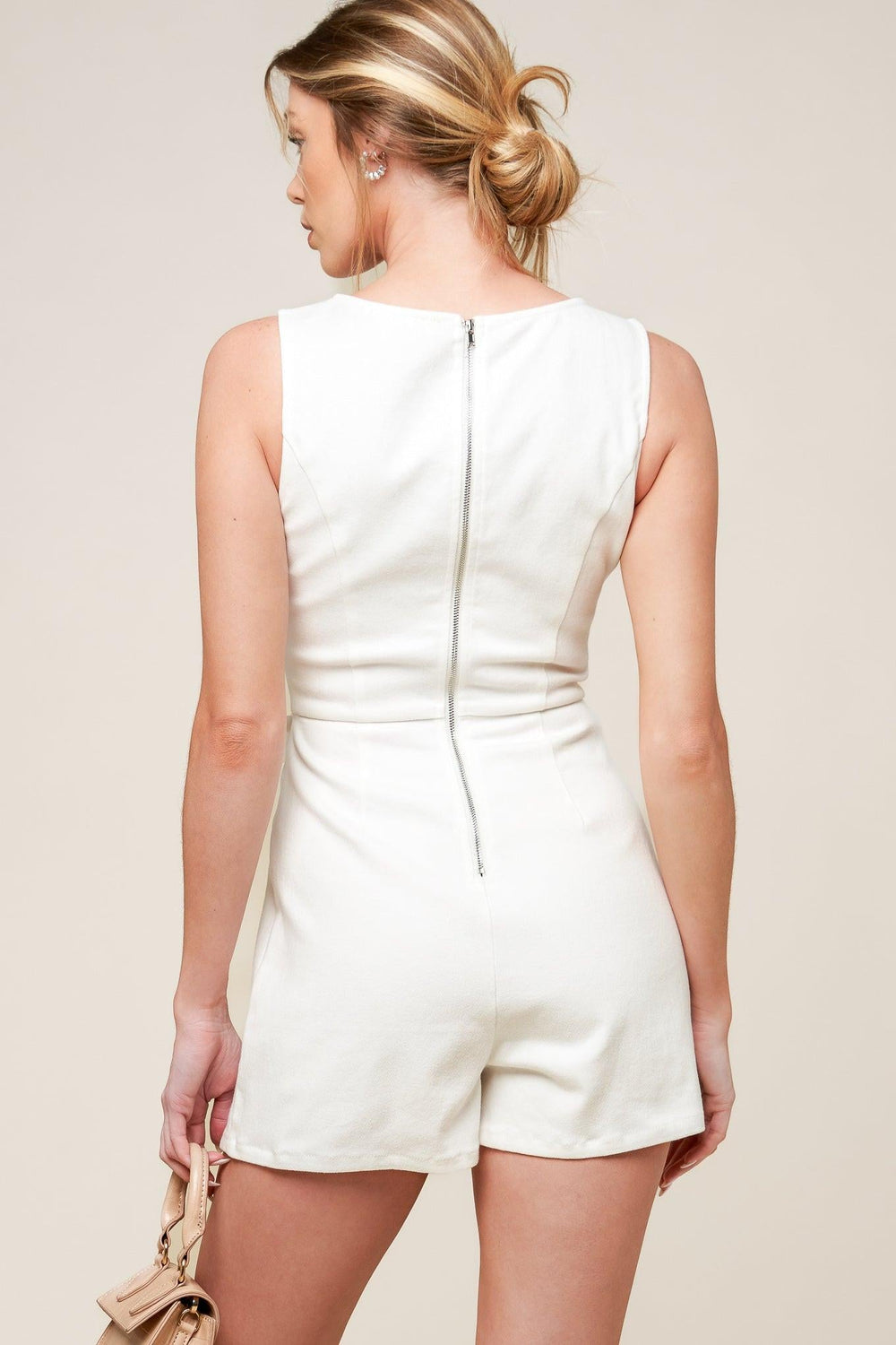 Open Minded Denim Woven Skort Romper from KADOU Boutique