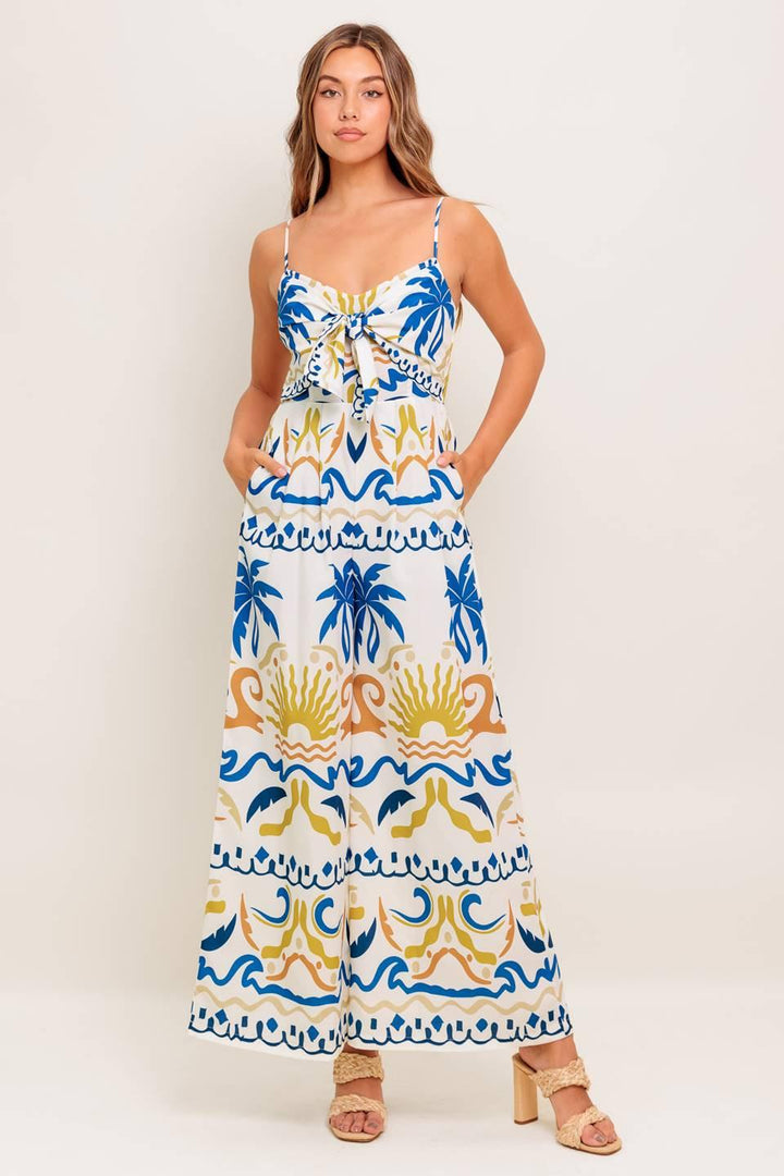 VACAY GLOW IVORY BLUE WOVEN JUMPSUIT