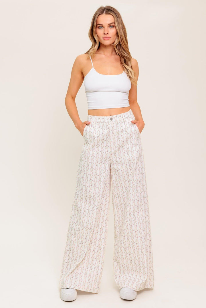 Ivory citrus floral wide leg pants