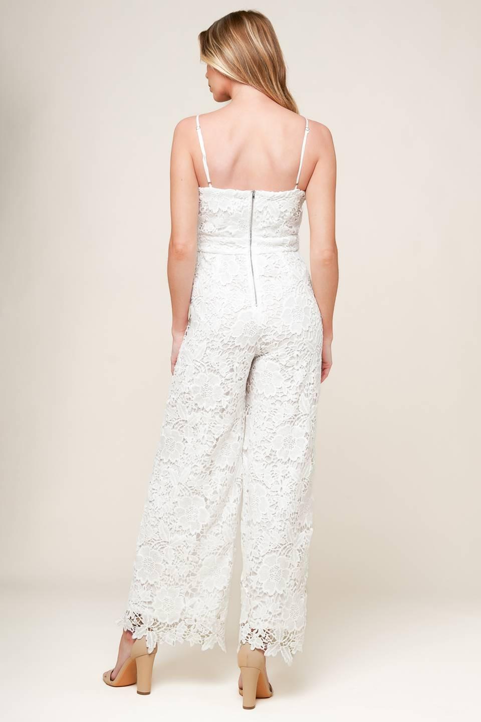 Just Enough Off White Woven Lace Jumpsuit from KADOU Boutique