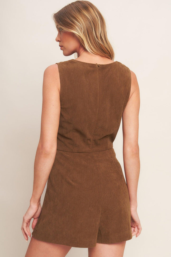 Brown Code Corduroy Romper from KADOU Boutique