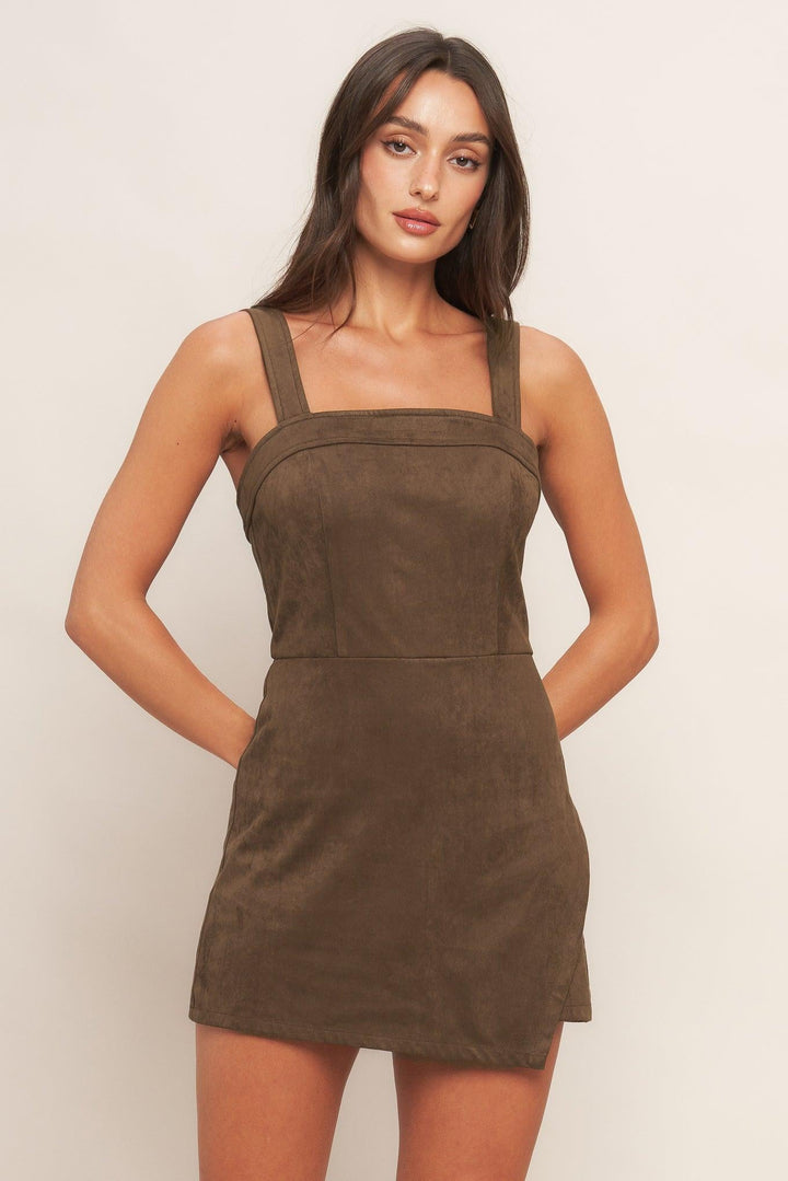 Brown Sugar Glow Faux Suede Romper from KADOU Boutique