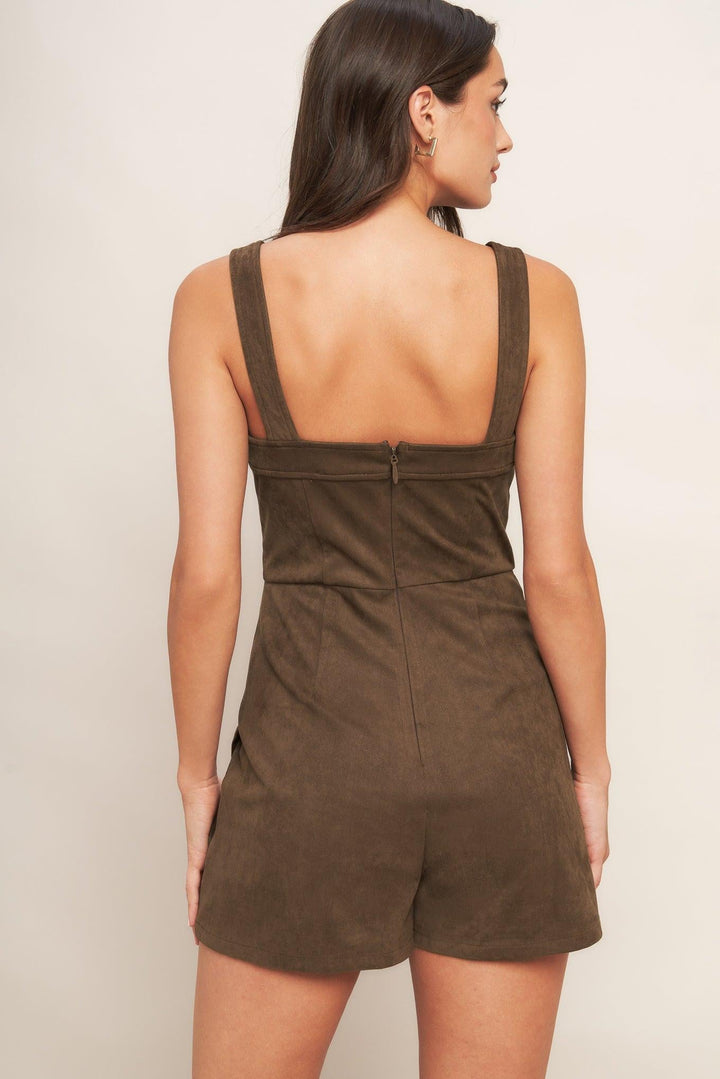 Brown Sugar Glow Faux Suede Romper from KADOU Boutique