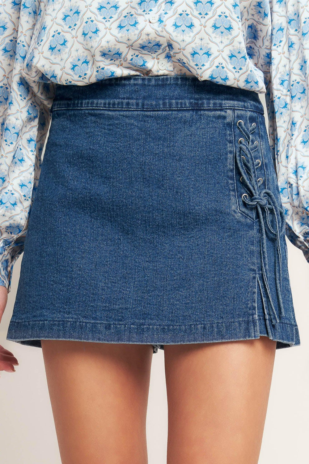 City Lace-Up Denim Skort from KADOU Boutique