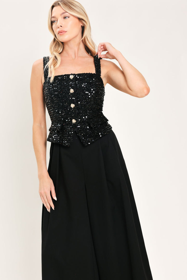 NIGHTFALL GLAM BLACK SEQUIN WIDE-LEG JUMPSUIT