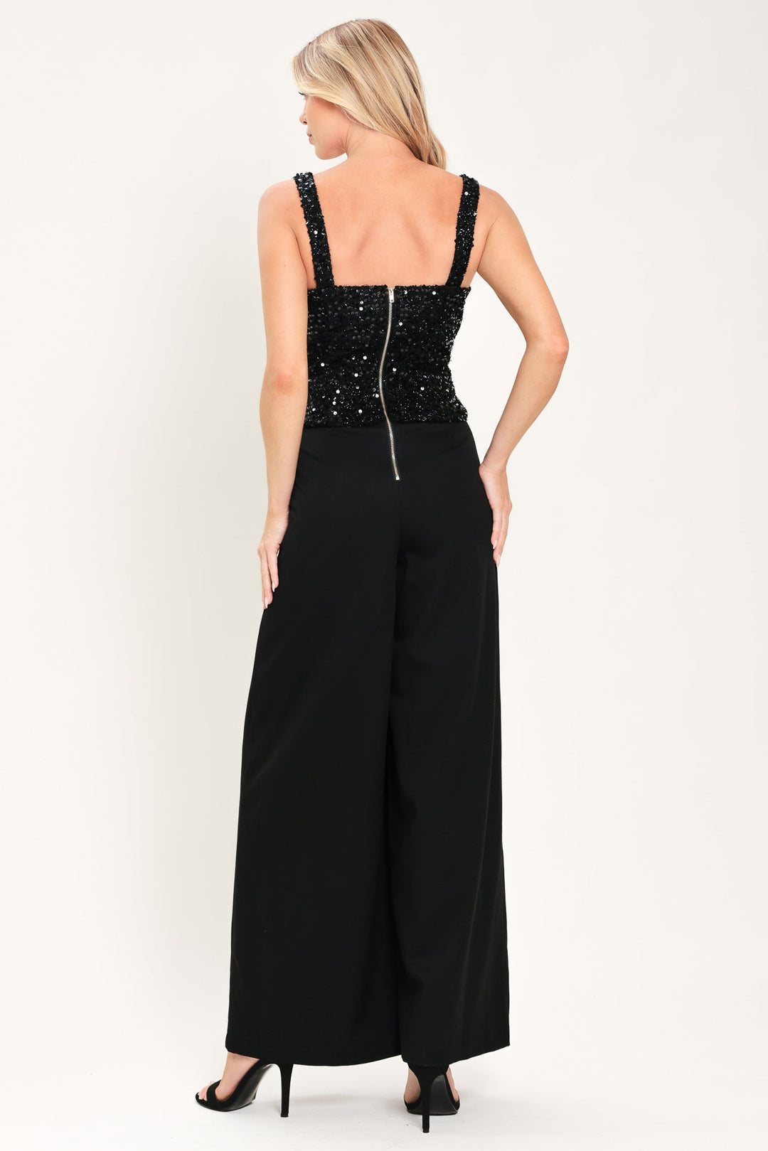 NIGHTFALL GLAM BLACK SEQUIN WIDE-LEG JUMPSUIT