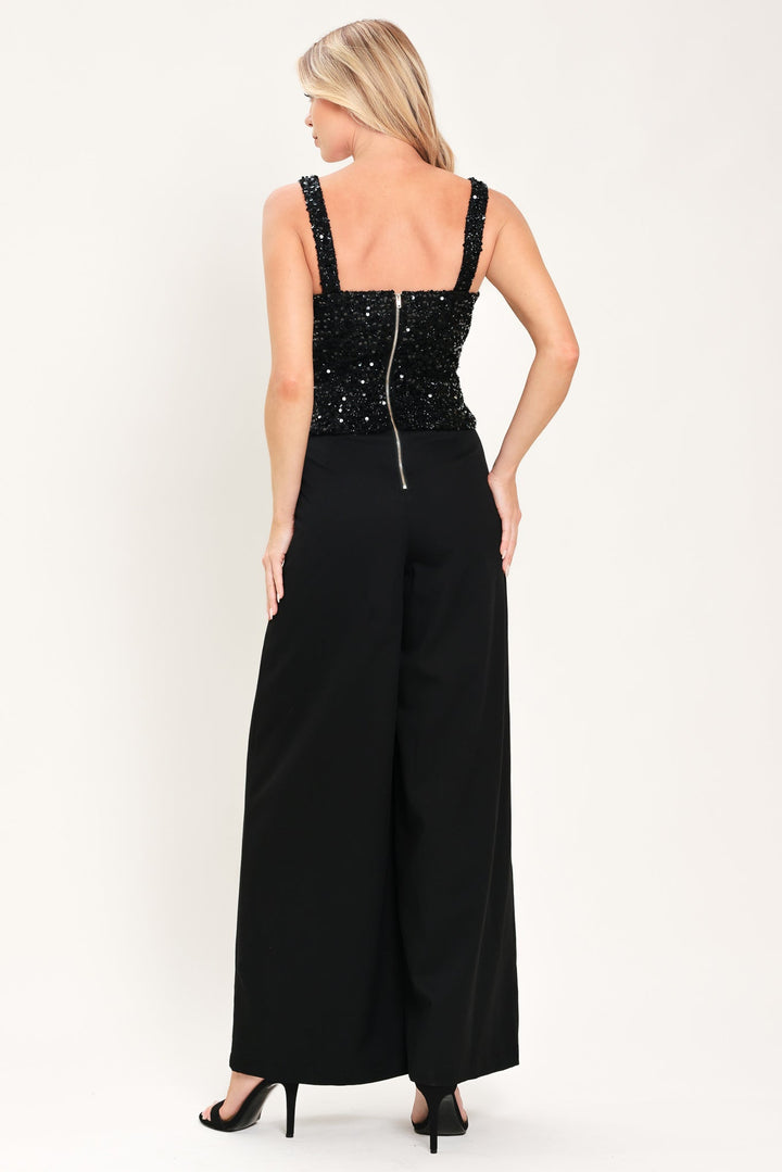 NIGHTFALL GLAM BLACK SEQUIN WIDE-LEG JUMPSUIT