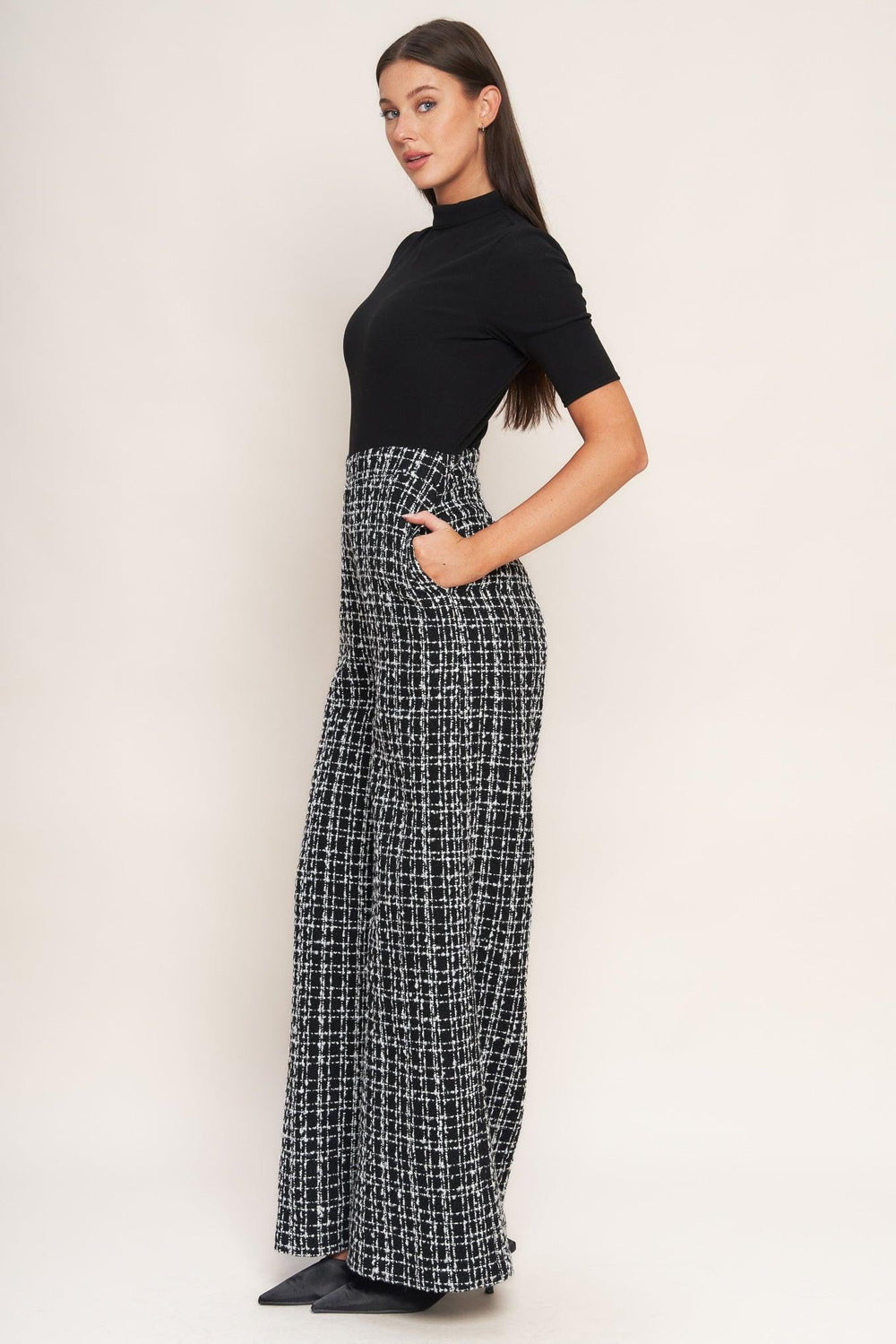 Échec Parisien Knit Top and Tweed Pant Jumpsuit from KADOU Boutique