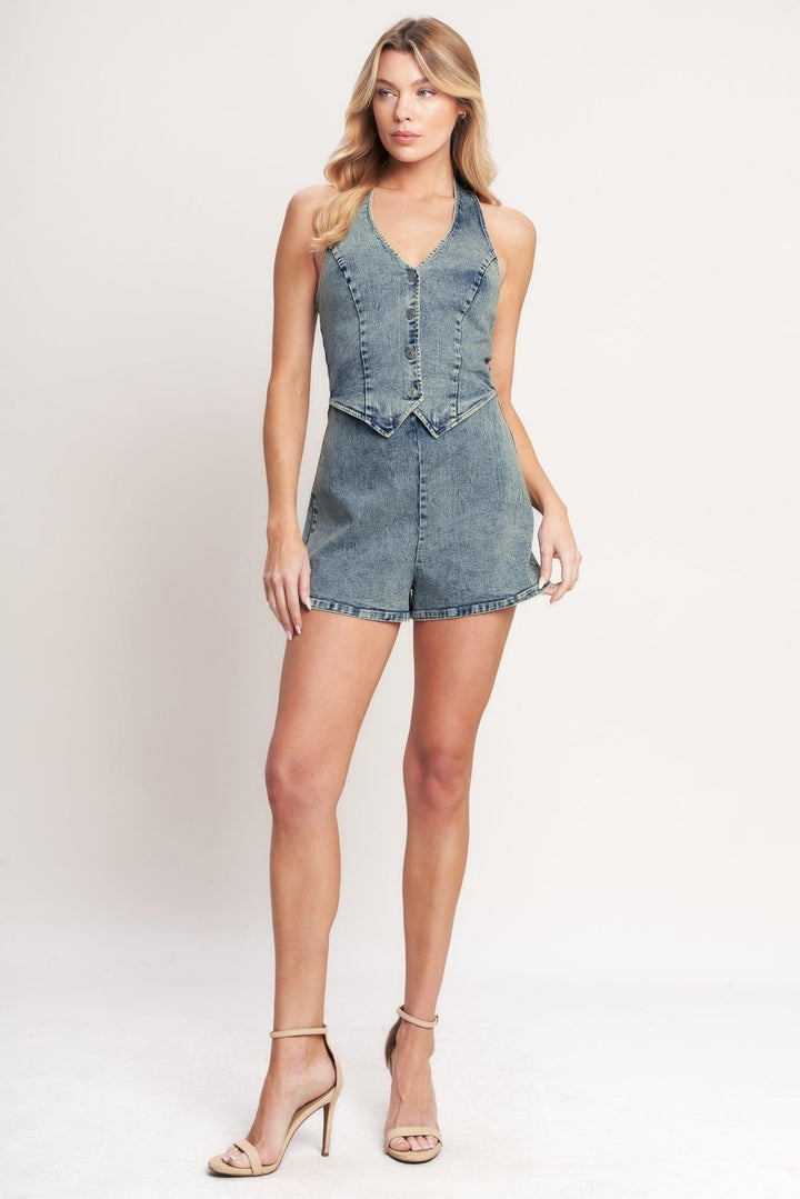 EVERYDAY ESCAPE DENIM ROMPER