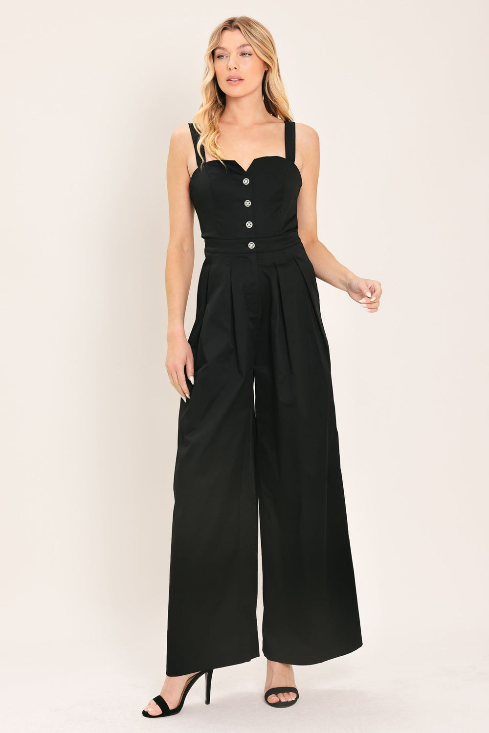 Black Tie Romance Woven Jumpsuit from KADOU Boutique