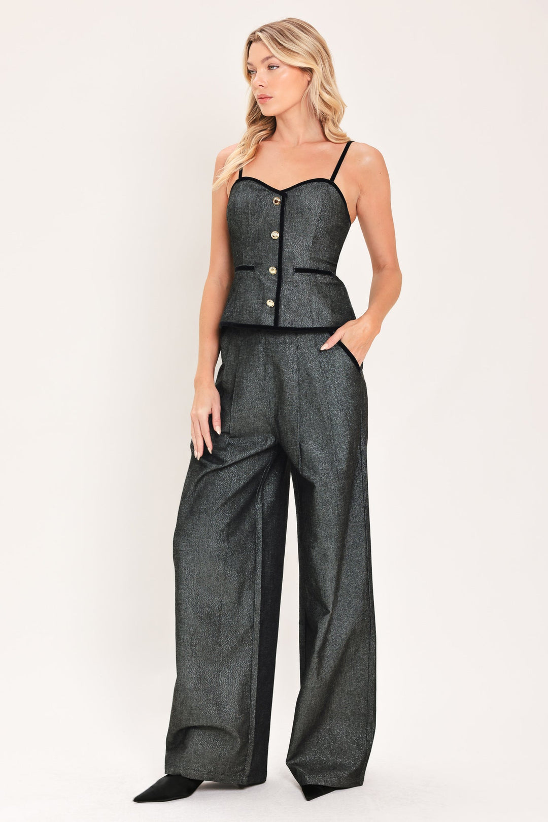 Metallic Hourglass Woven Wide Leg Pants from KADOU Boutique