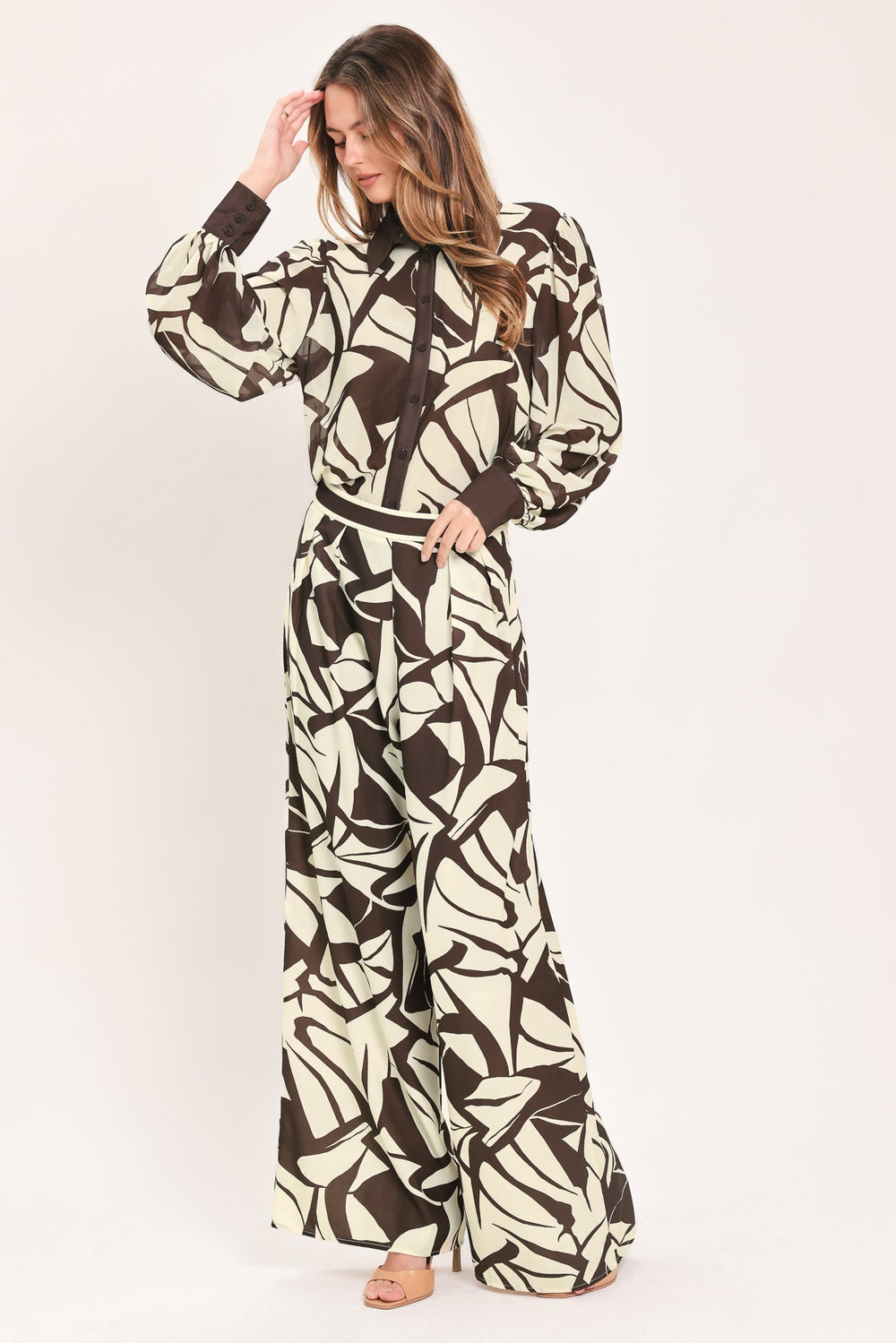 Vanilla Vine Mosaic Woven Wide Leg Pants from KADOU Boutique