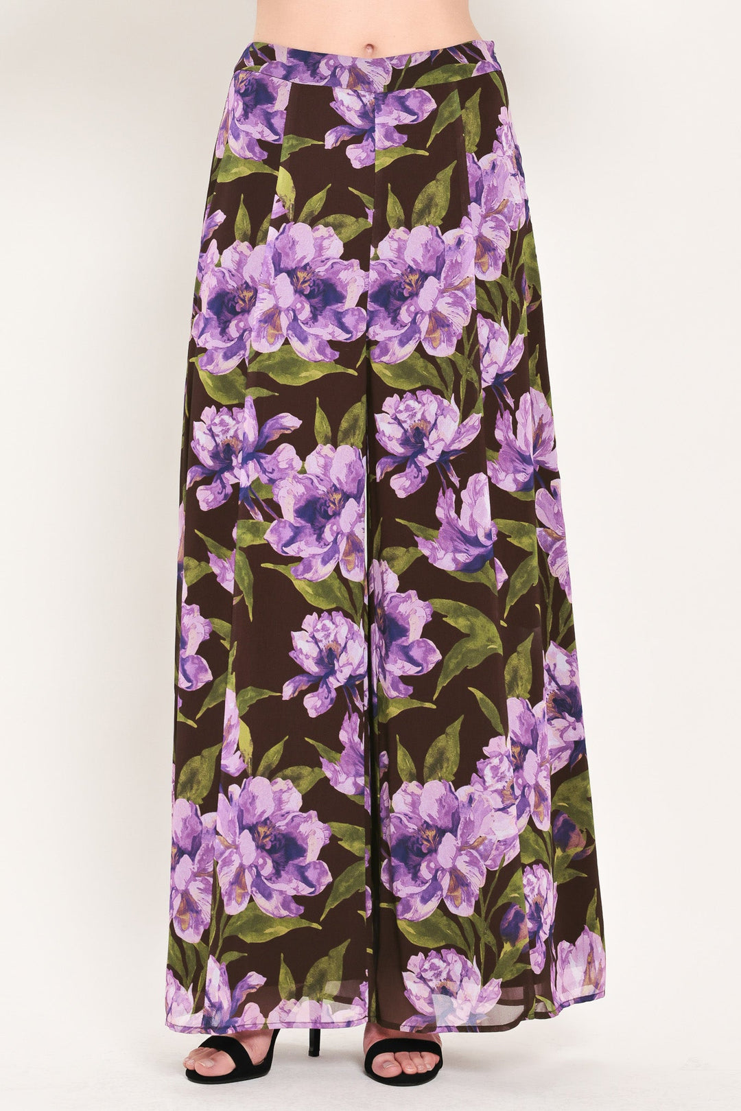VINTAGE MERLOT WINE/PURPLE PRINTED WIDE-LEG PANTS