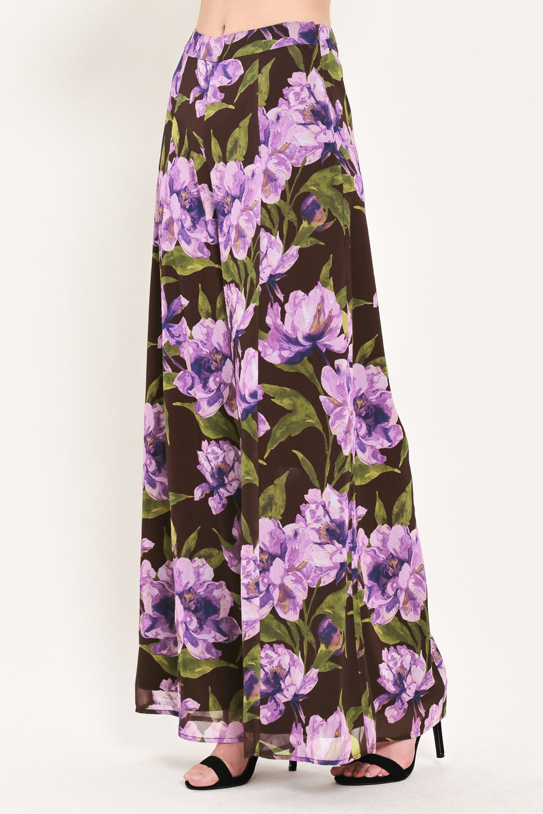 VINTAGE MERLOT WINE/PURPLE PRINTED WIDE-LEG PANTS