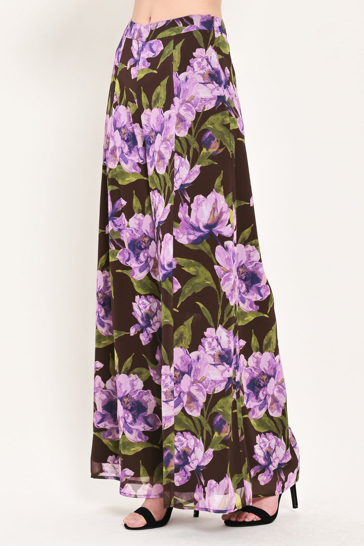 VINTAGE MERLOT WINE/PURPLE PRINTED WIDE-LEG PANTS