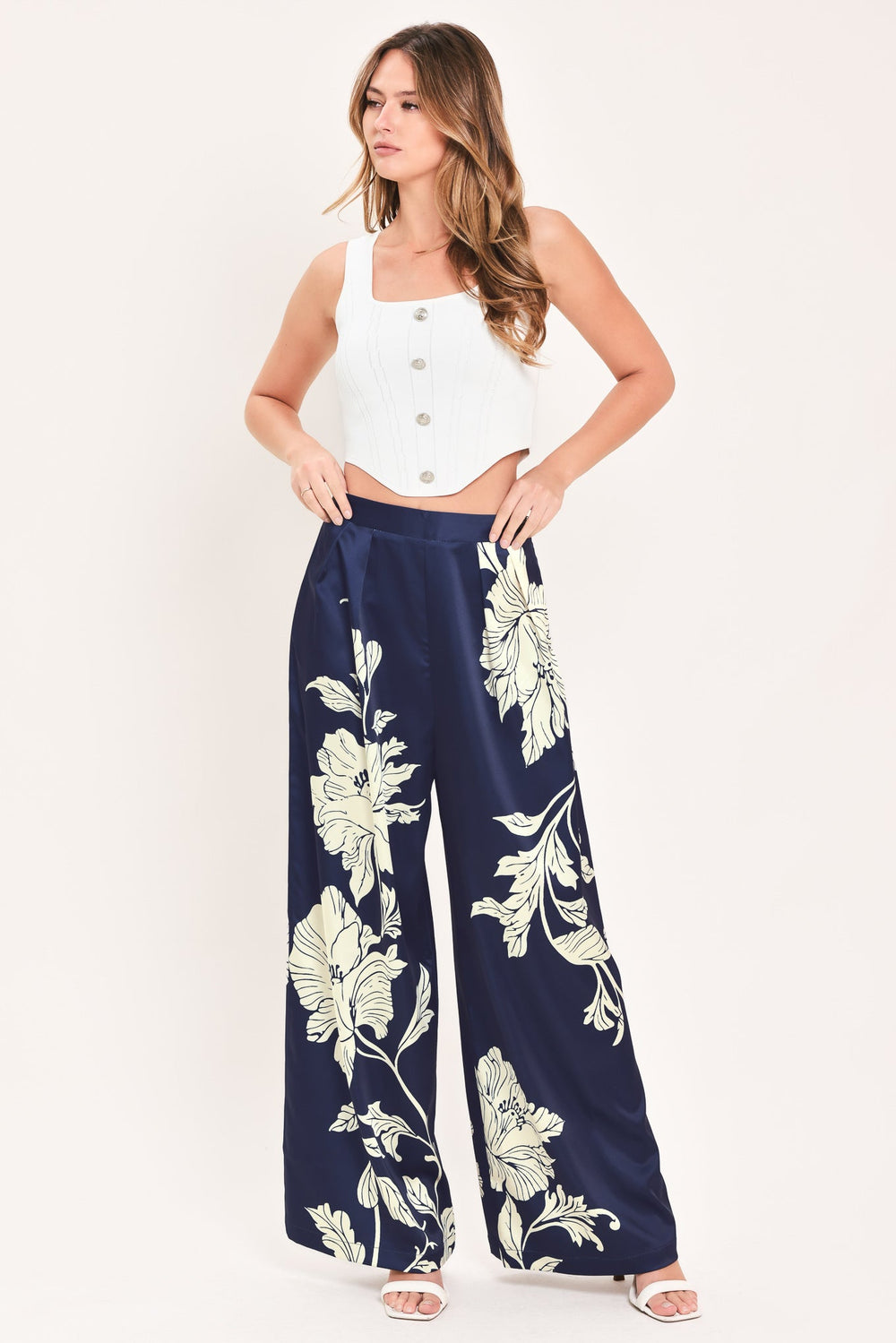 White Magnolia Current Woven Wide Leg Pants from KADOU Boutique