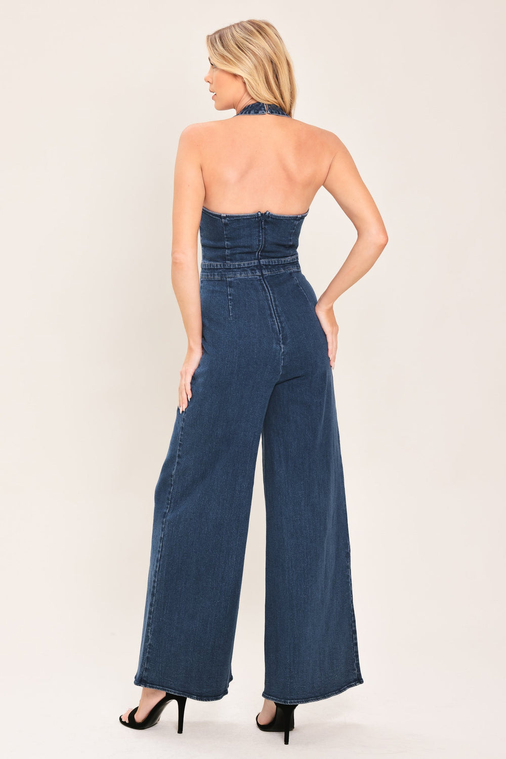 Blue Jean Halter Denim Jumpsuit from KADOU Boutique