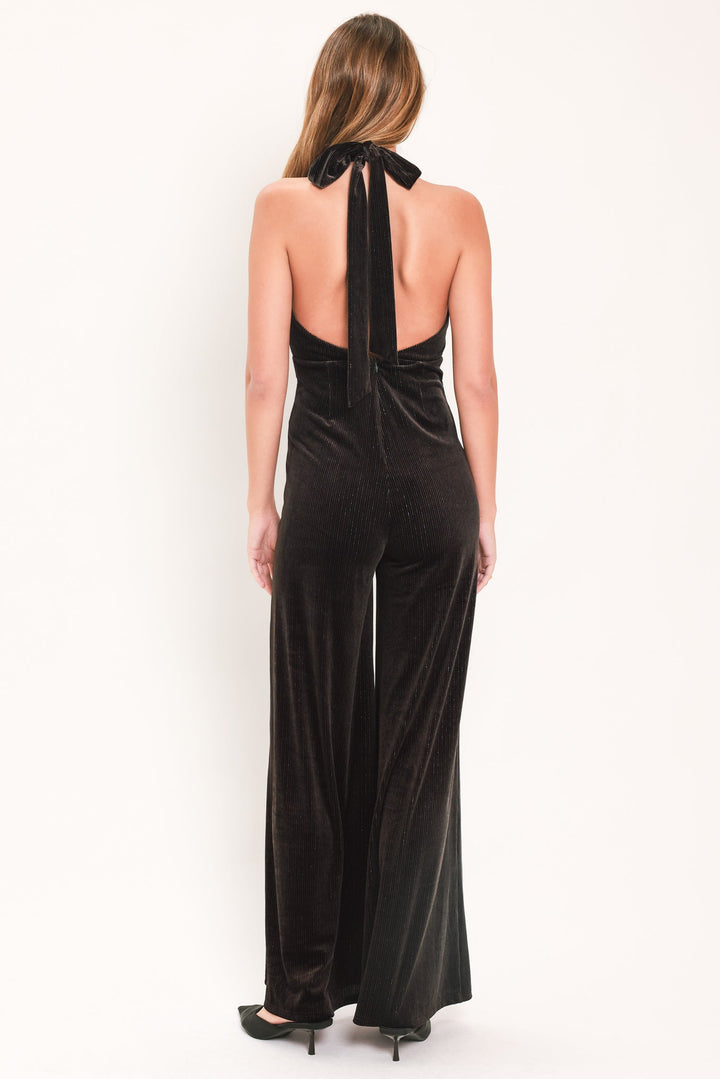 SHIMMERED ESPRESSO VOW VELVET JUMPSUIT