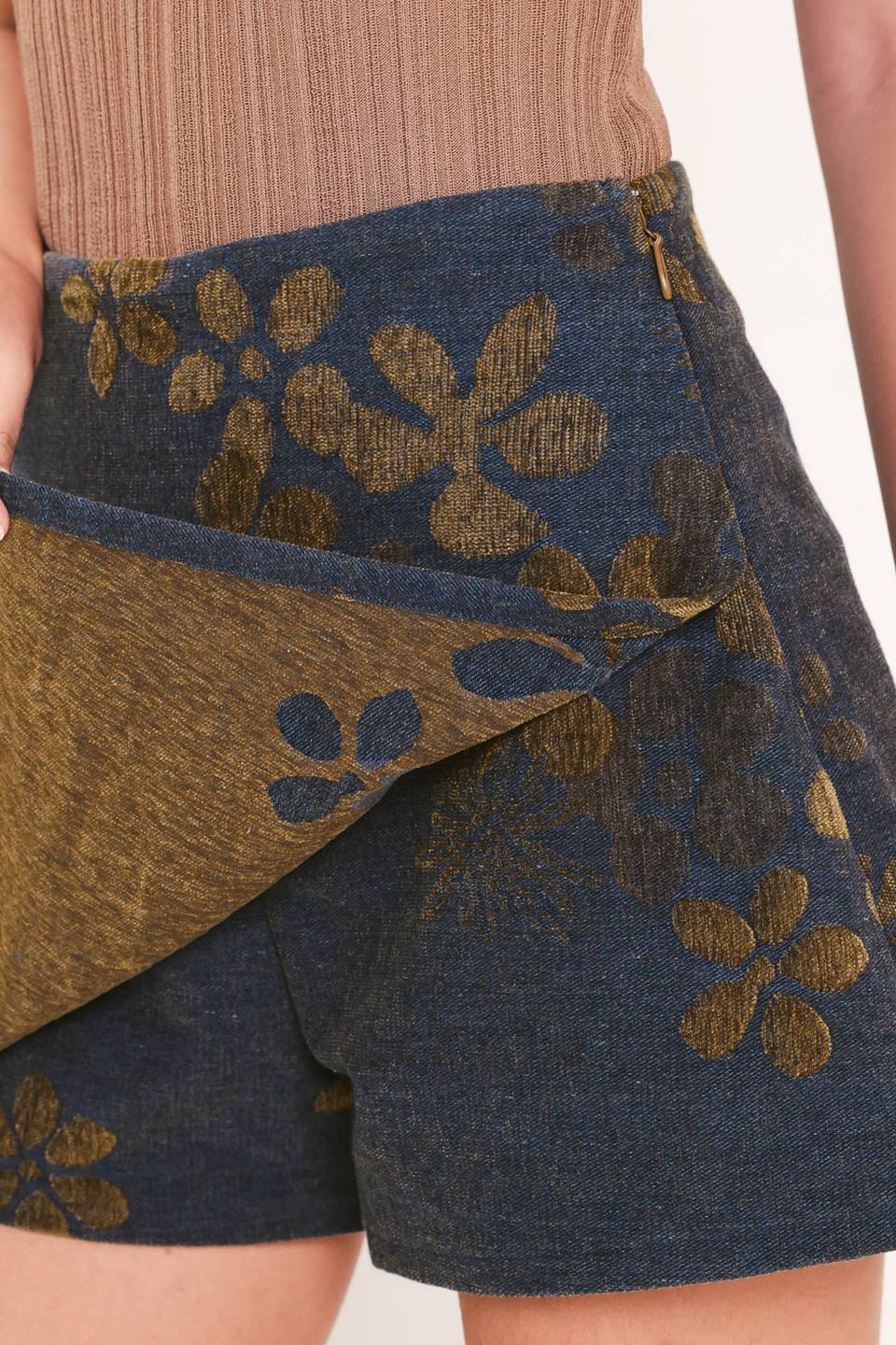 Copper Blossom Woven Skort from KADOU Boutique