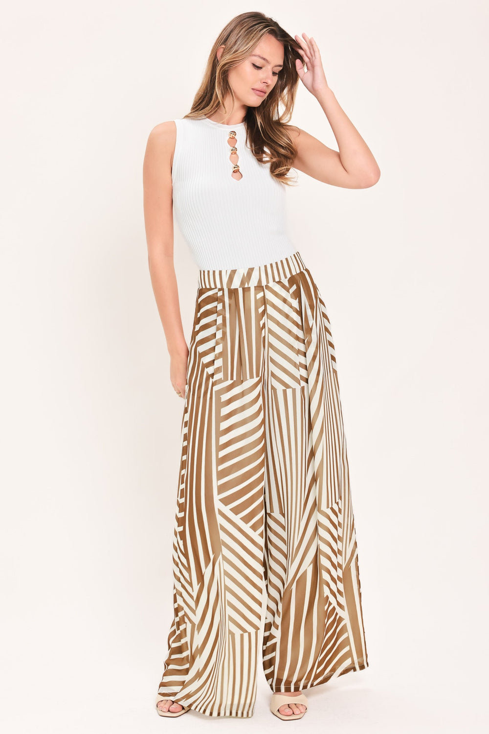 Latte Ribbon Rhapsody Woven Wide Leg Pants from KADOU Boutique