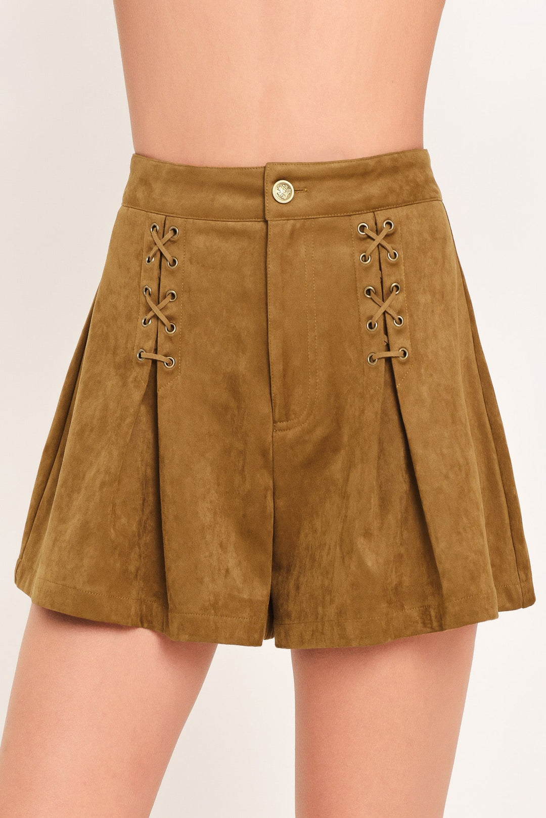 Amber Arabesque Aura Faux Suede Shorts from KADOU Boutique