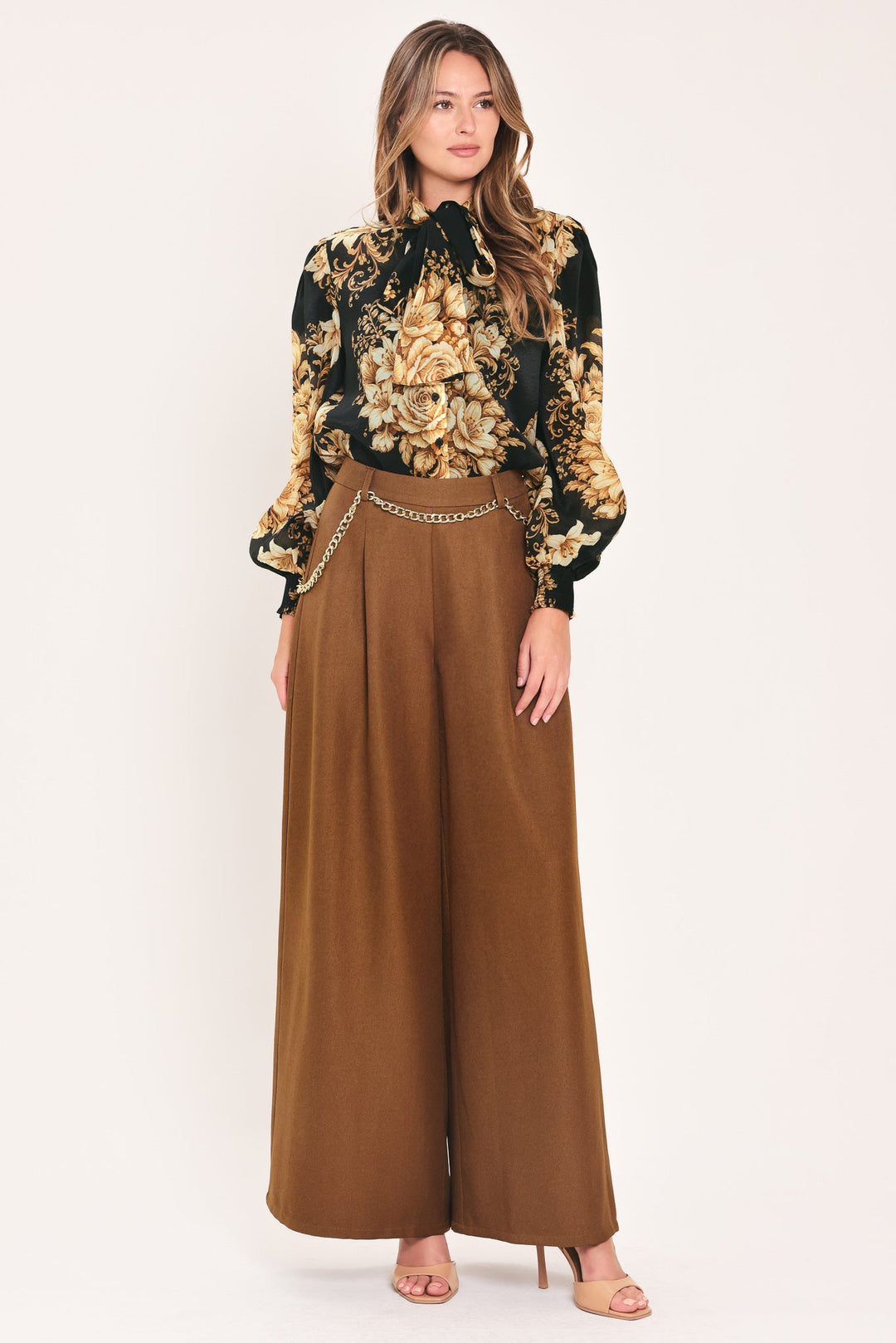 Uptown Moment Chain Belted Wide Leg Pants from KADOU Boutique