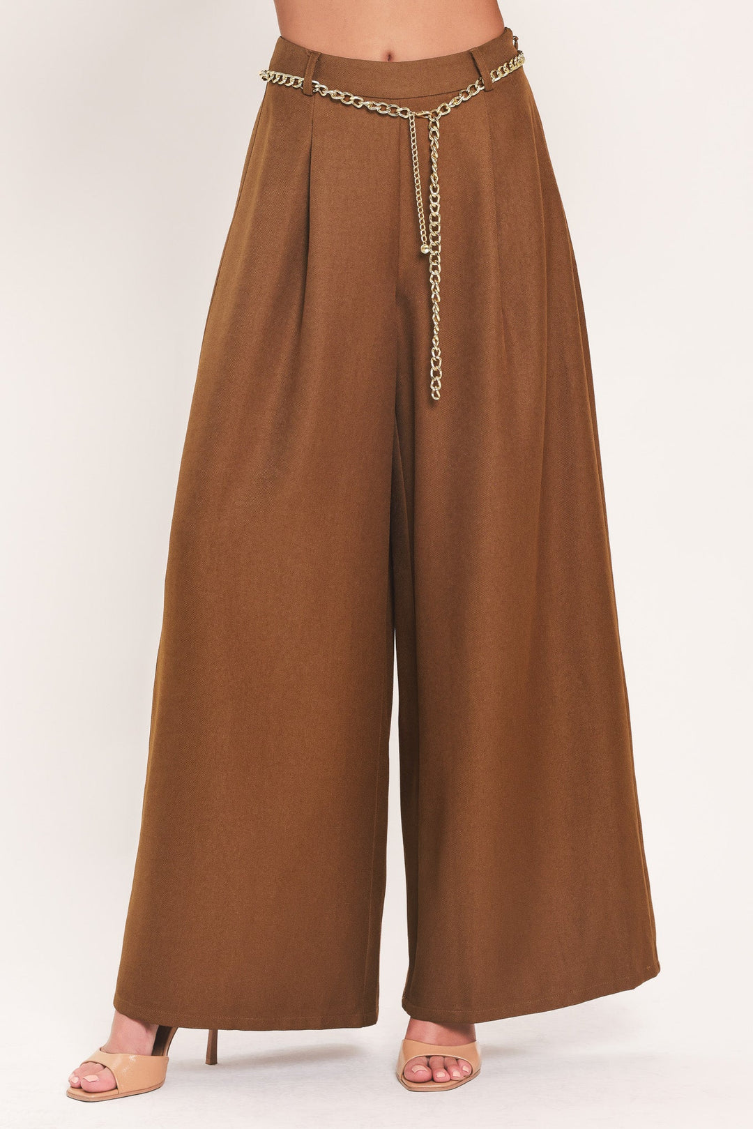 Uptown Moment Chain Belted Wide Leg Pants from KADOU Boutique