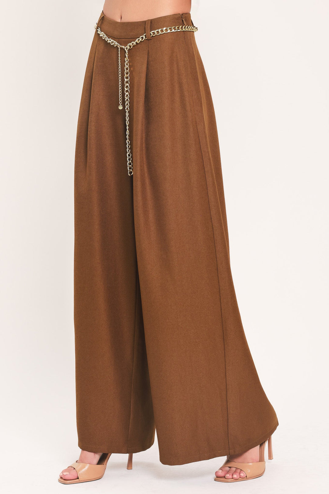 Uptown Moment Chain Belted Wide Leg Pants from KADOU Boutique