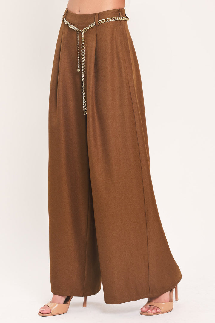 Uptown Moment Chain Belted Wide Leg Pants from KADOU Boutique