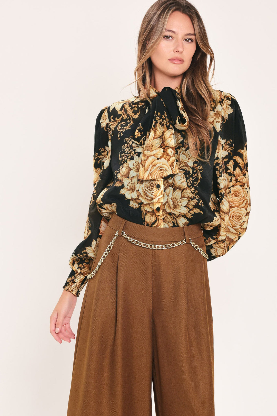 Uptown Moment Chain Belted Wide Leg Pants from KADOU Boutique