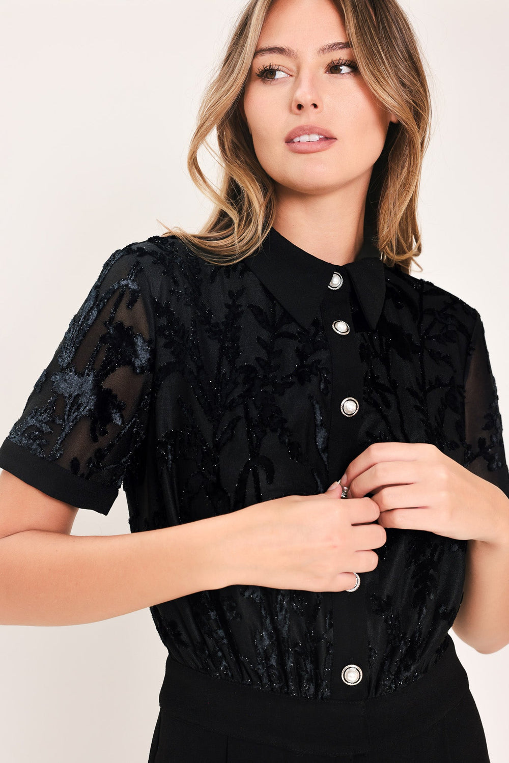 After Dark Black Burnout Velvet Wide-Leg Jumpsuit from KADOU Boutique