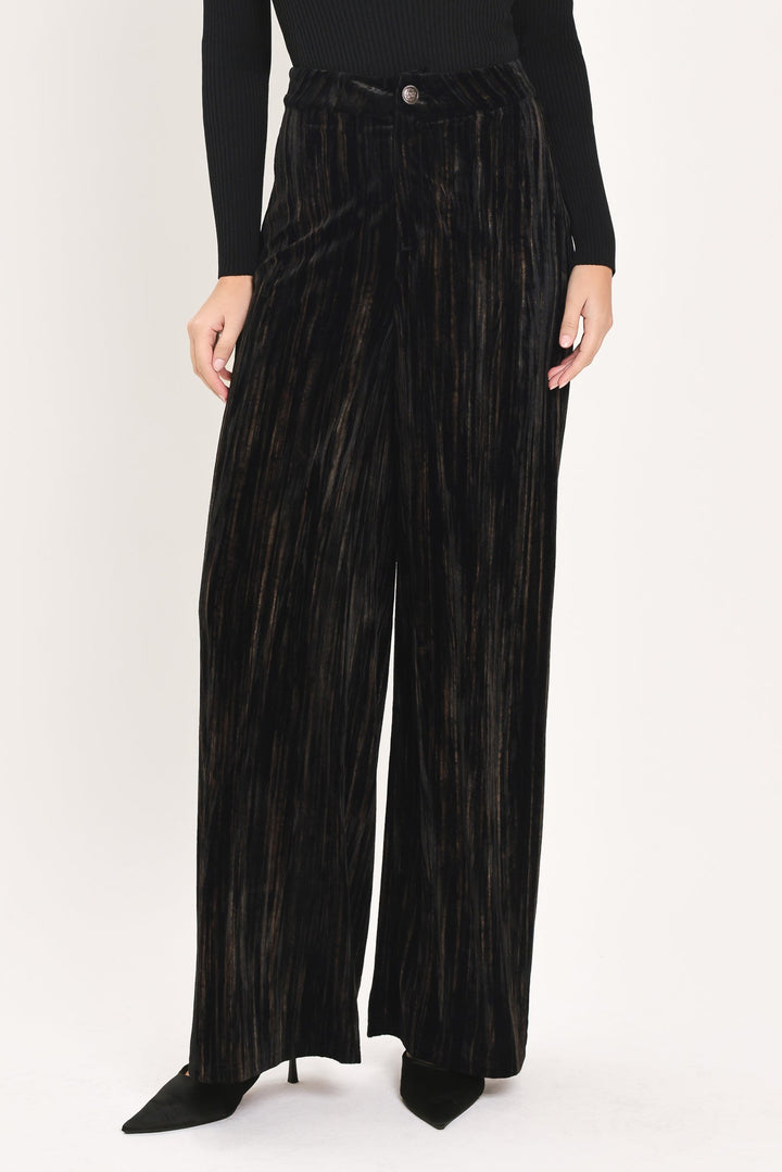 VELVET CURRENT BLACK TEXTURED WIDE-LEG PANTS