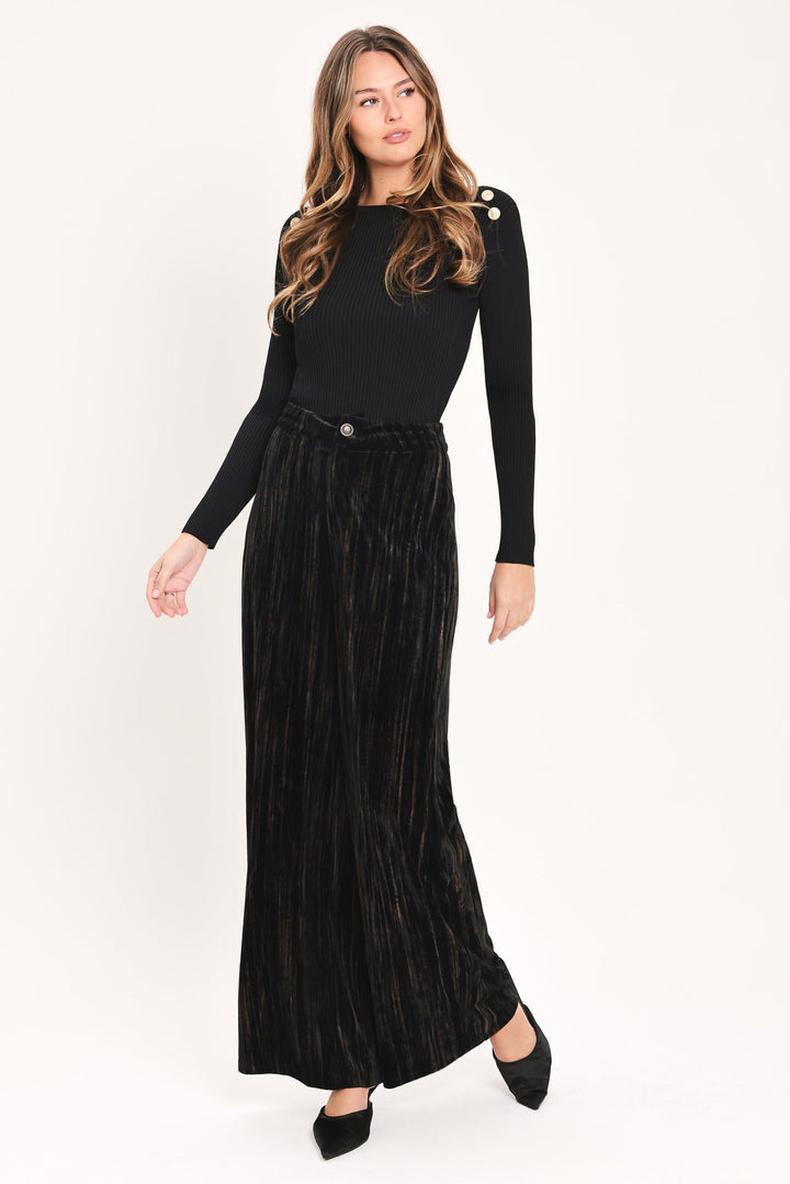 VELVET CURRENT BLACK TEXTURED WIDE-LEG PANTS