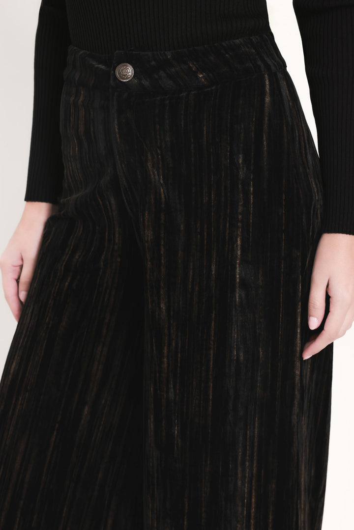 VELVET CURRENT BLACK TEXTURED WIDE-LEG PANTS
