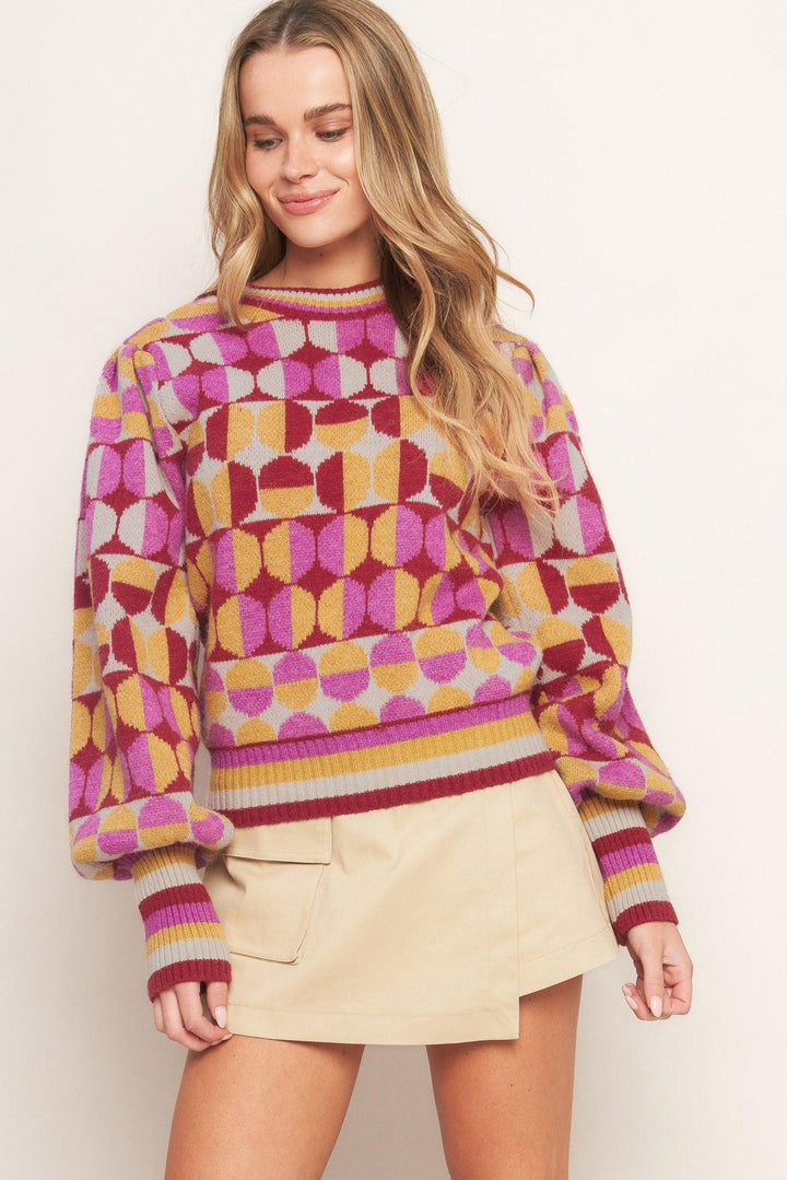 Cheer You On Jacquard Sweater Top from KADOU Boutique