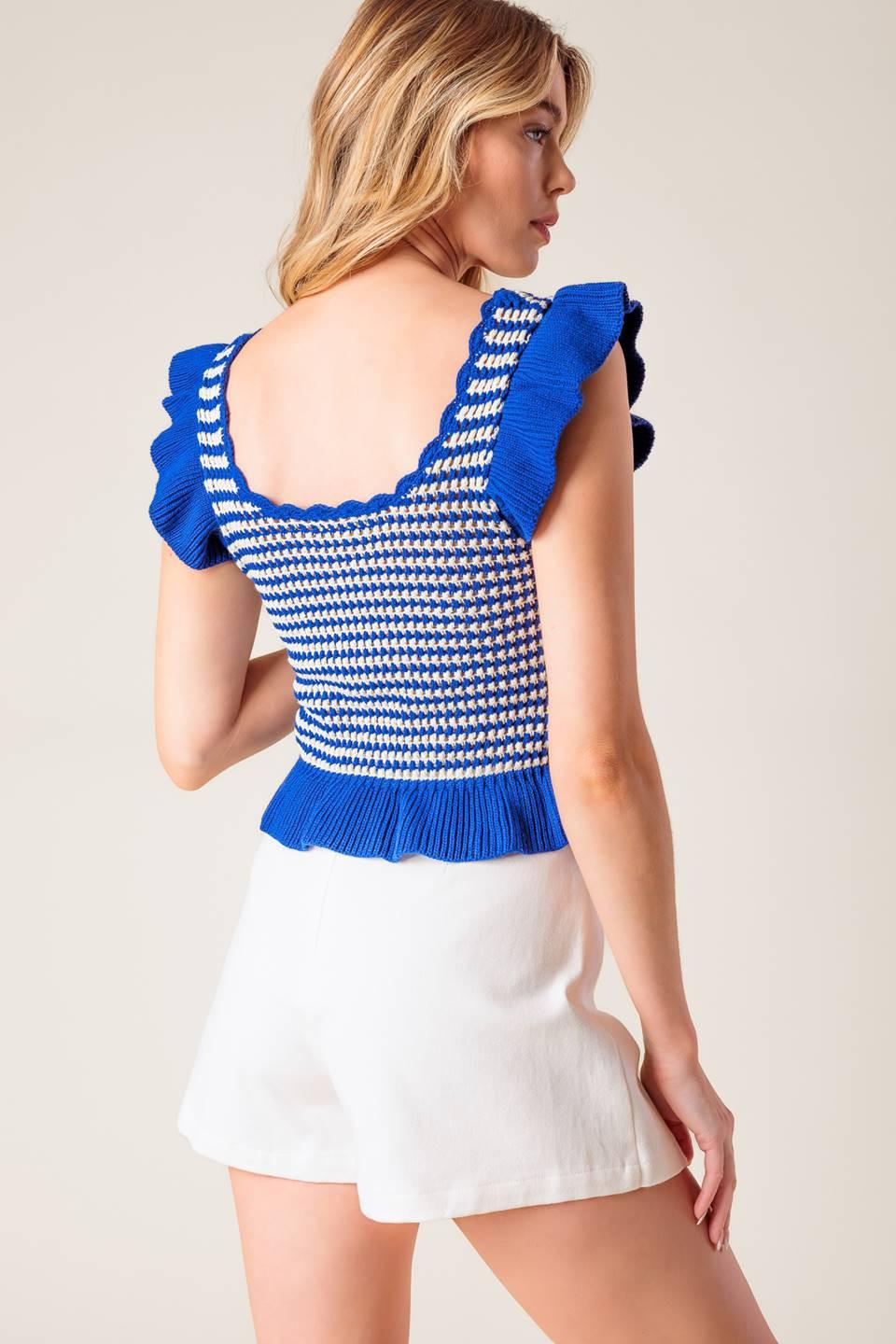 Out West Blue Sweater Knit Top from KADOU Boutique