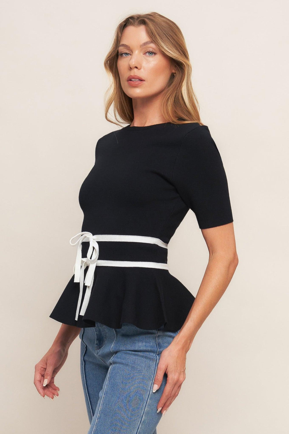 Sunlit Grove Black Sweater Knit Top from KADOU Boutique