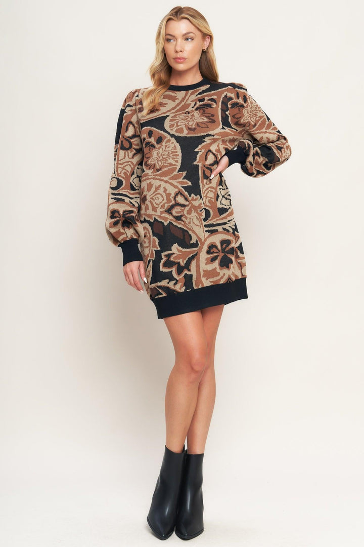 Baroque Havana Sweater Knit Mini Dress from KADOU Boutique