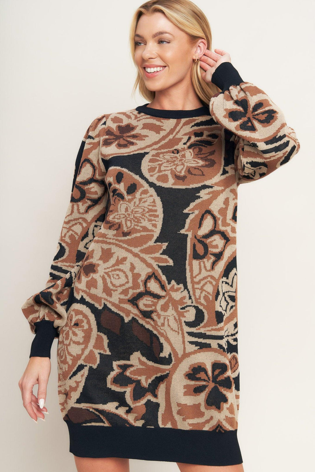 Baroque Havana Sweater Knit Mini Dress from KADOU Boutique