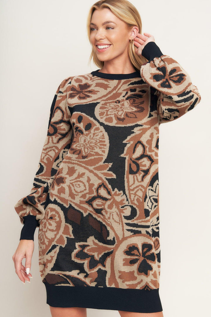Baroque Havana Sweater Knit Mini Dress from KADOU Boutique