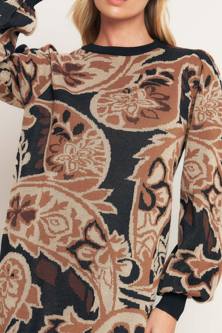 Baroque Havana Sweater Knit Mini Dress from KADOU Boutique
