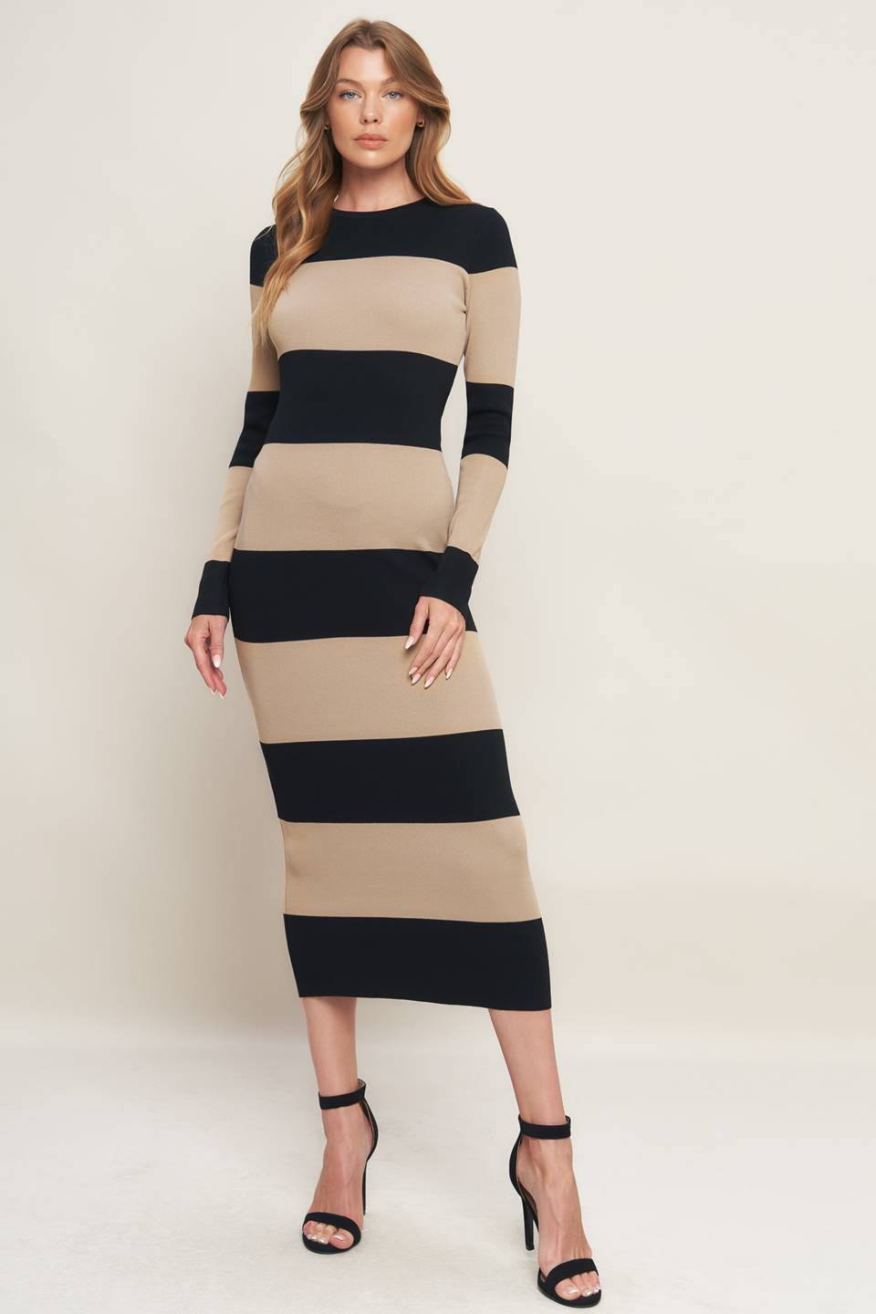 Espresso &amp; Cream Sweater Knit Midi Dress from KADOU Boutique