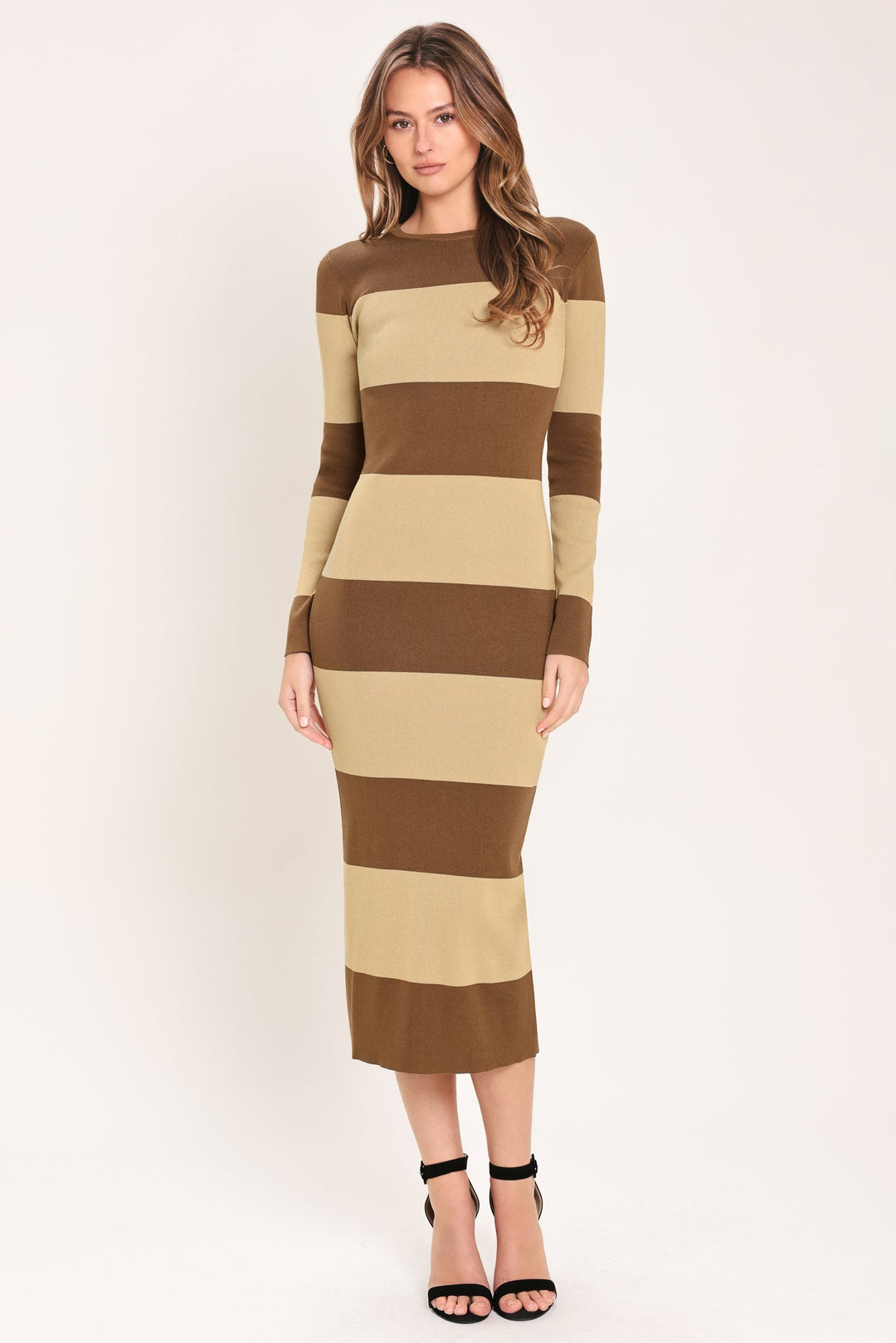 Espresso & Cream Sweater Knit Midi Dress from KADOU Boutique