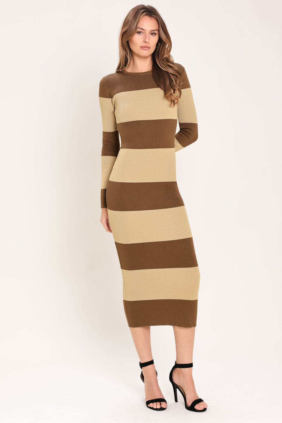Espresso &amp; Cream Sweater Knit Midi Dress from KADOU Boutique